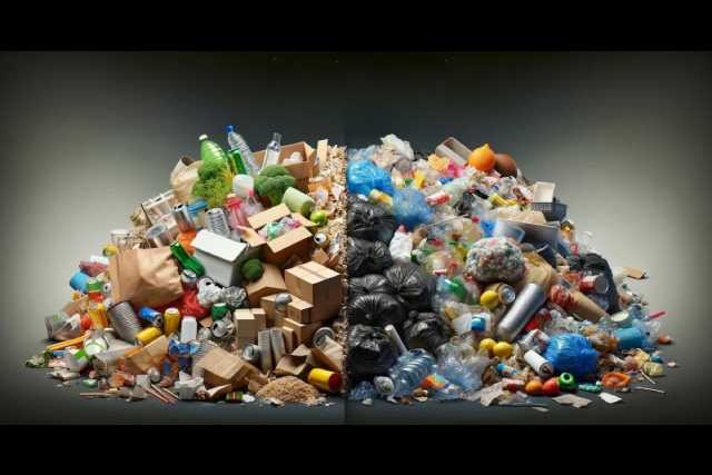 大量の事業系廃棄物（事業系ゴミ）と家庭系一般廃棄物（家庭ごみ）