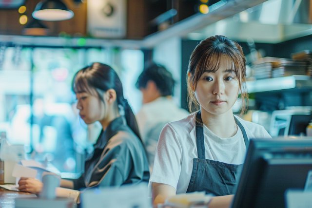 飲食店で働く若い日本人女性